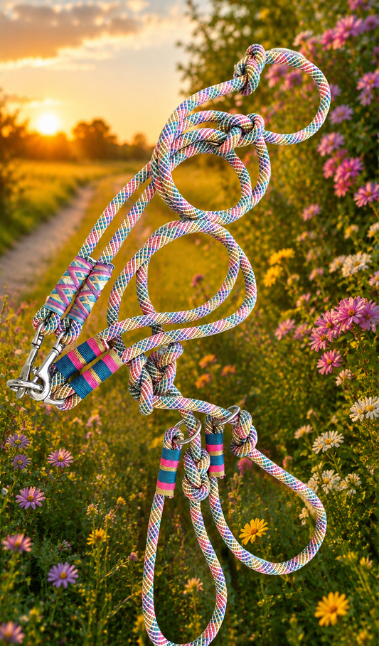 Führleine Summer Candy mit Kopplung Stück für 2 Hunde mit Retriever Leinen, auch als Umhängeleine geeignet